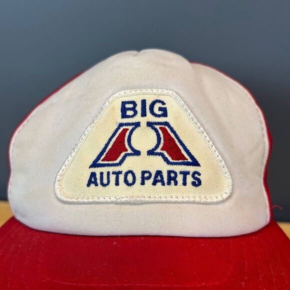 Vintage Big A Auto Parts Trucker Hat Red White Mesh Snapback Cap USA Patch - Picture 2 of 7